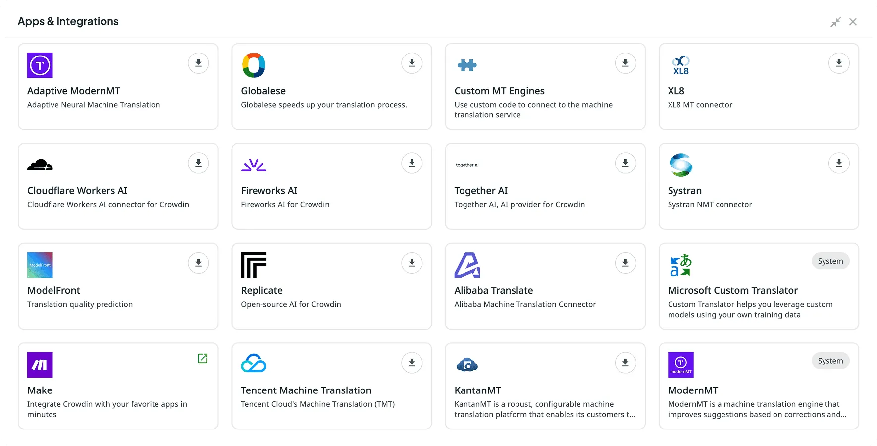 MT integrations in the Crowdin Store